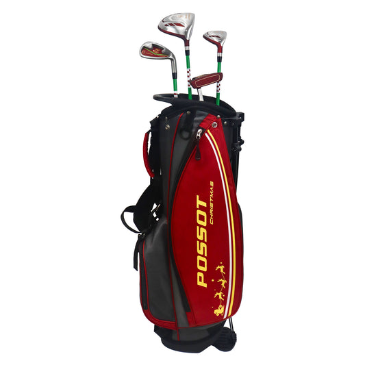 POSSOT Kids Golf Club Set (Ages 6-8) - Junior Beginner Set with Stand Bag, Christmas Red Edition