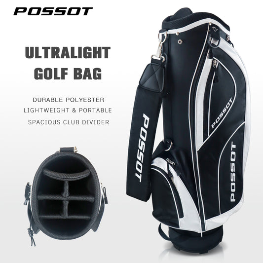 6 Way Cart Golf Bag for Men and Women - Lightweight Golf Club Bag for Beginners & Seniors, 6 Pockets Professional Trolley Bag with Full Length Dividers, Rain Hood & Stable Base, Black and White