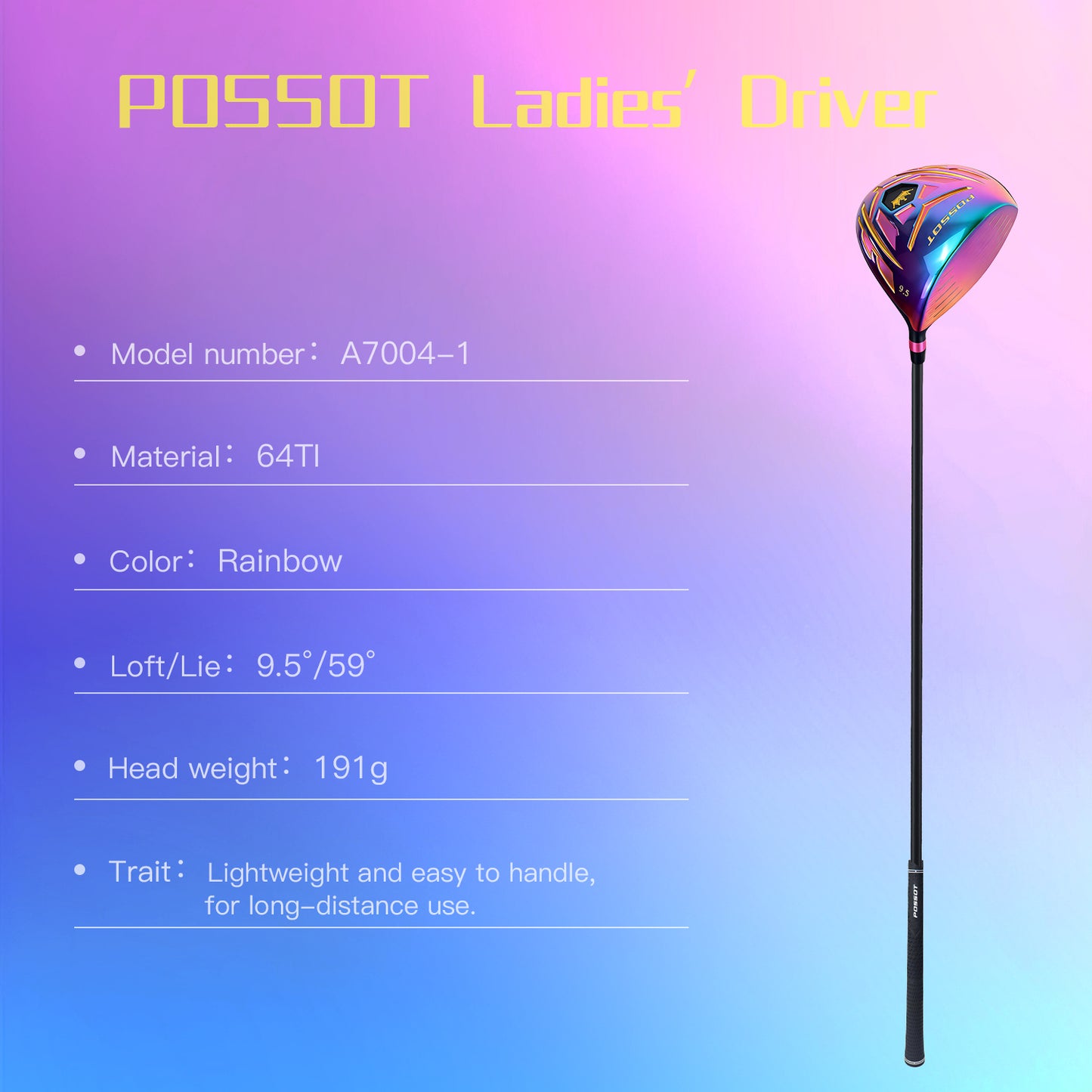 Rainbow PVD Golf Driver Graphite Shaft Rubber Grip for Women Ladies