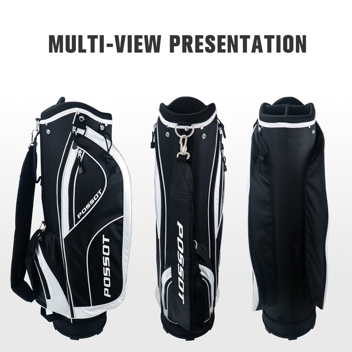 6 Way Cart Golf Bag for Men and Women - Lightweight Golf Club Bag for Beginners & Seniors, 6 Pockets Professional Trolley Bag with Full Length Dividers, Rain Hood & Stable Base, Black and White