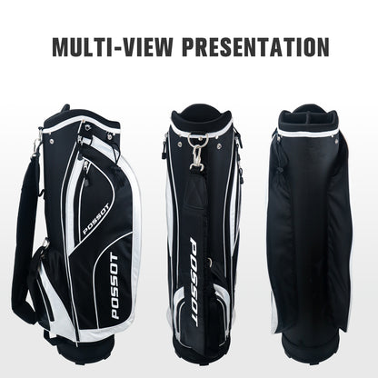 6 Way Cart Golf Bag for Men and Women - Lightweight Golf Club Bag for Beginners & Seniors, 6 Pockets Professional Trolley Bag with Full Length Dividers, Rain Hood & Stable Base, Black and White