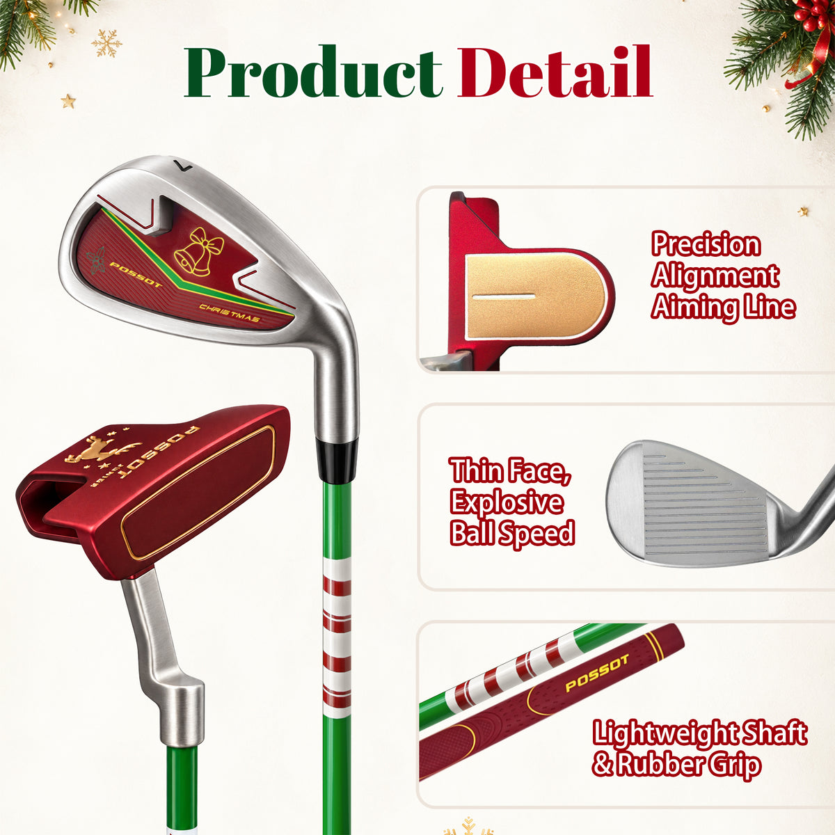 POSSOT Kid Golf Club Set, Christmas Gift for Young Beginner Golfers