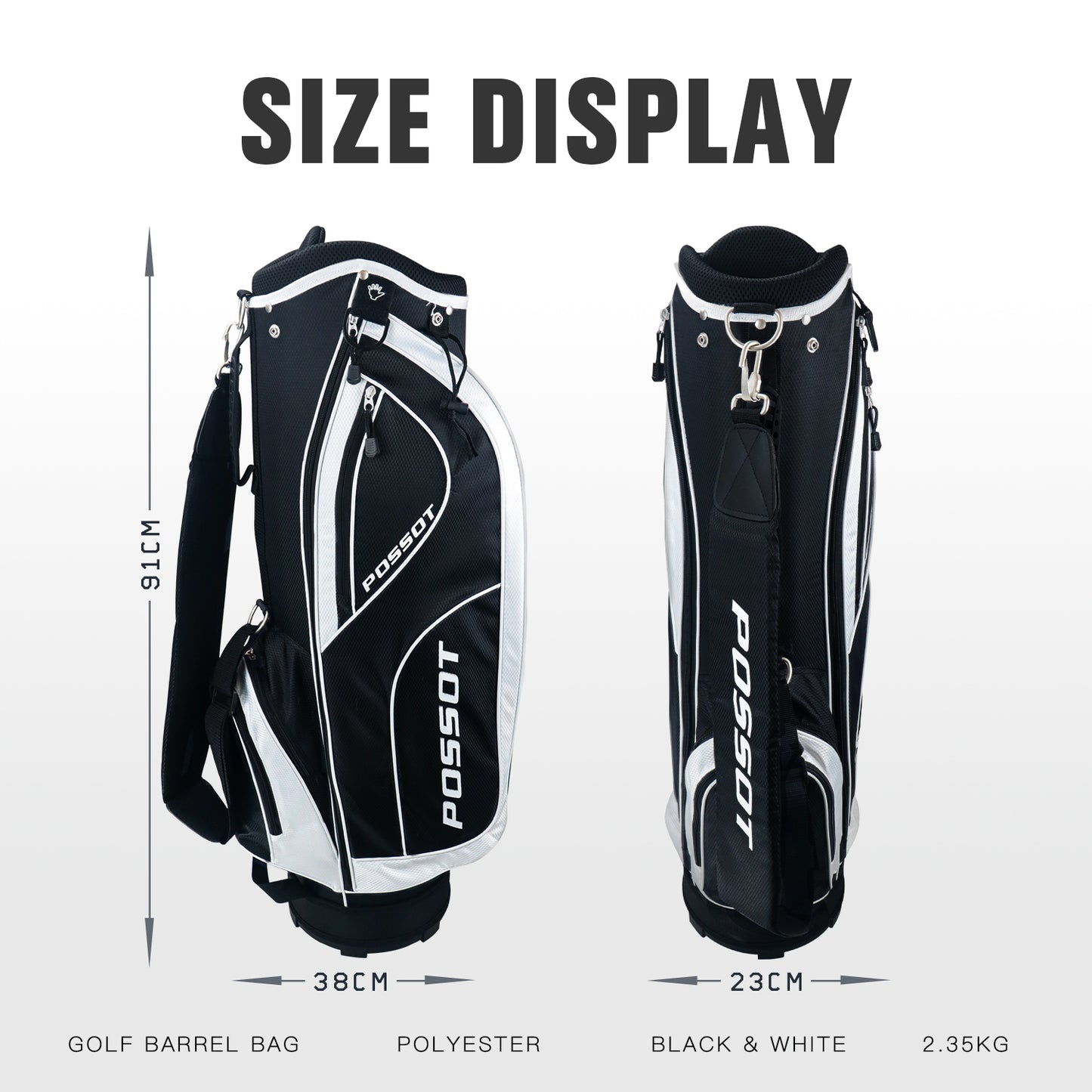 6 Way Cart Golf Bag for Men and Women - Lightweight Golf Club Bag for Beginners & Seniors, 6 Pockets Professional Trolley Bag with Full Length Dividers, Rain Hood & Stable Base, Black and White